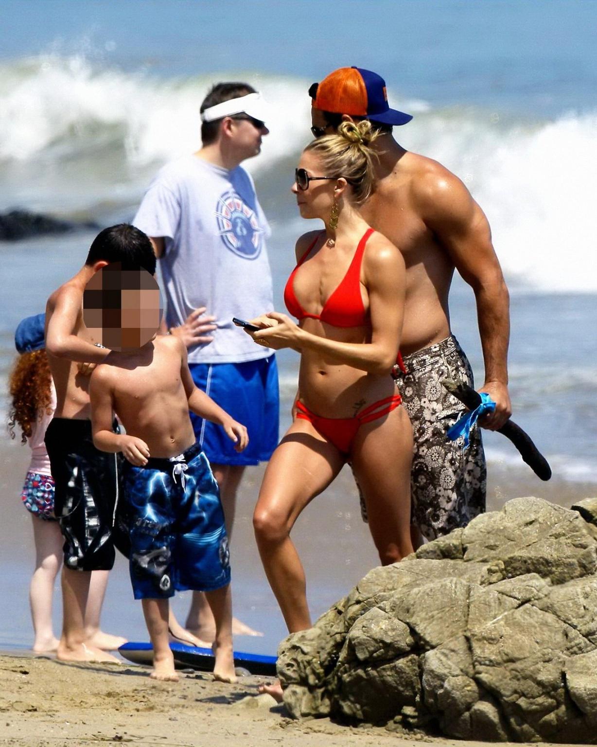 16P LeAnn Rimes wearing skimpy red bikini on Malibu Beach