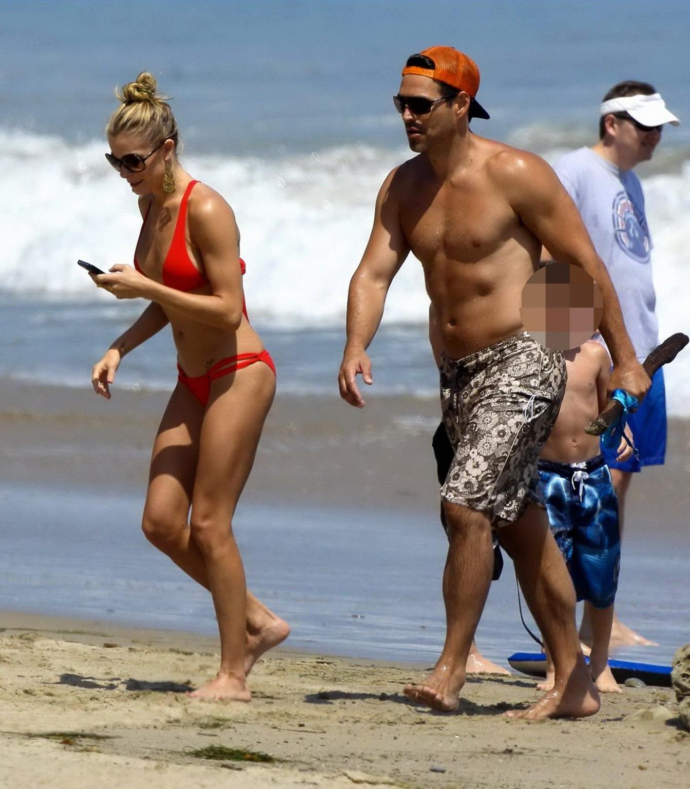 16P LeAnn Rimes wearing skimpy red bikini on Malibu Beach