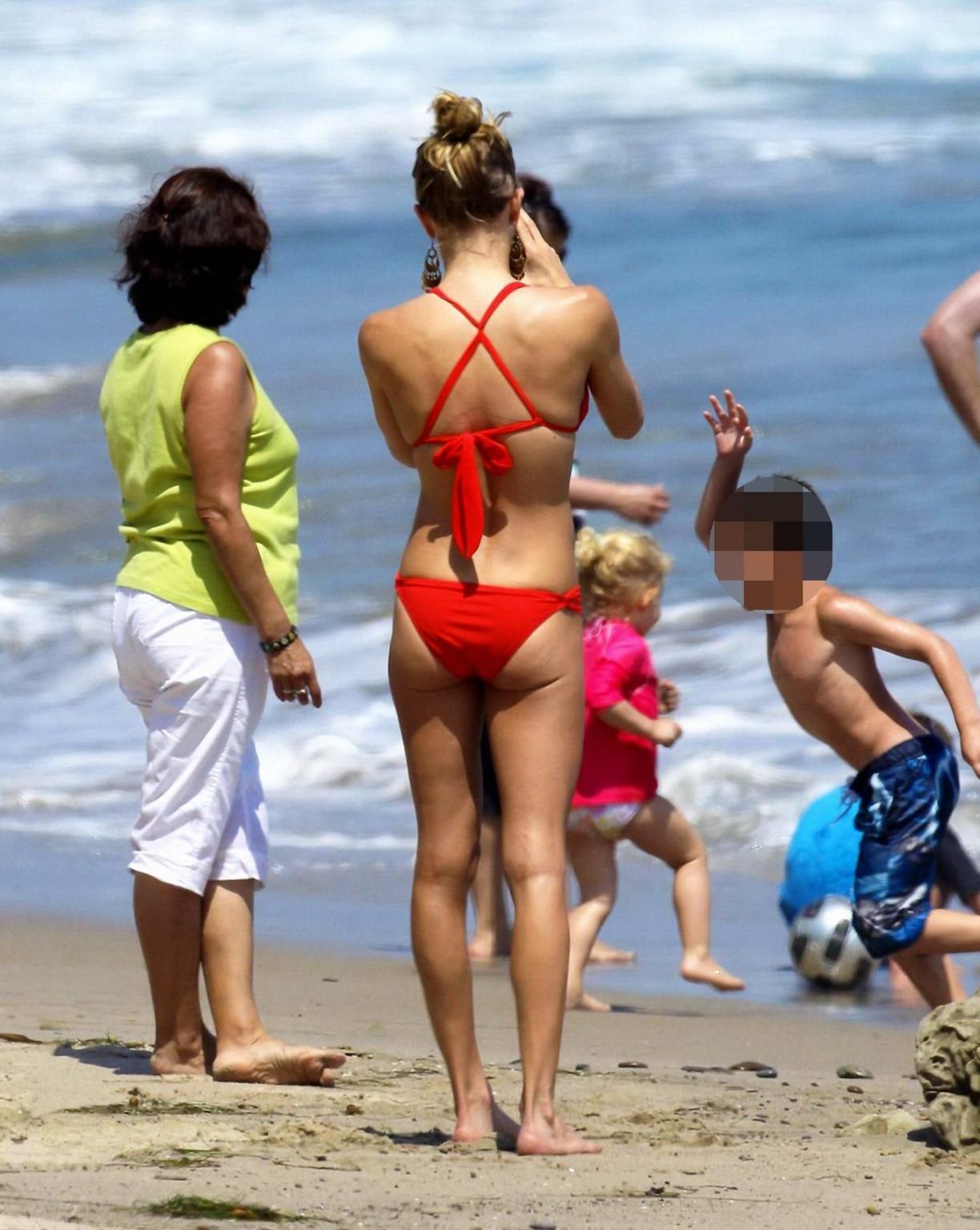 16P LeAnn Rimes wearing skimpy red bikini on Malibu Beach