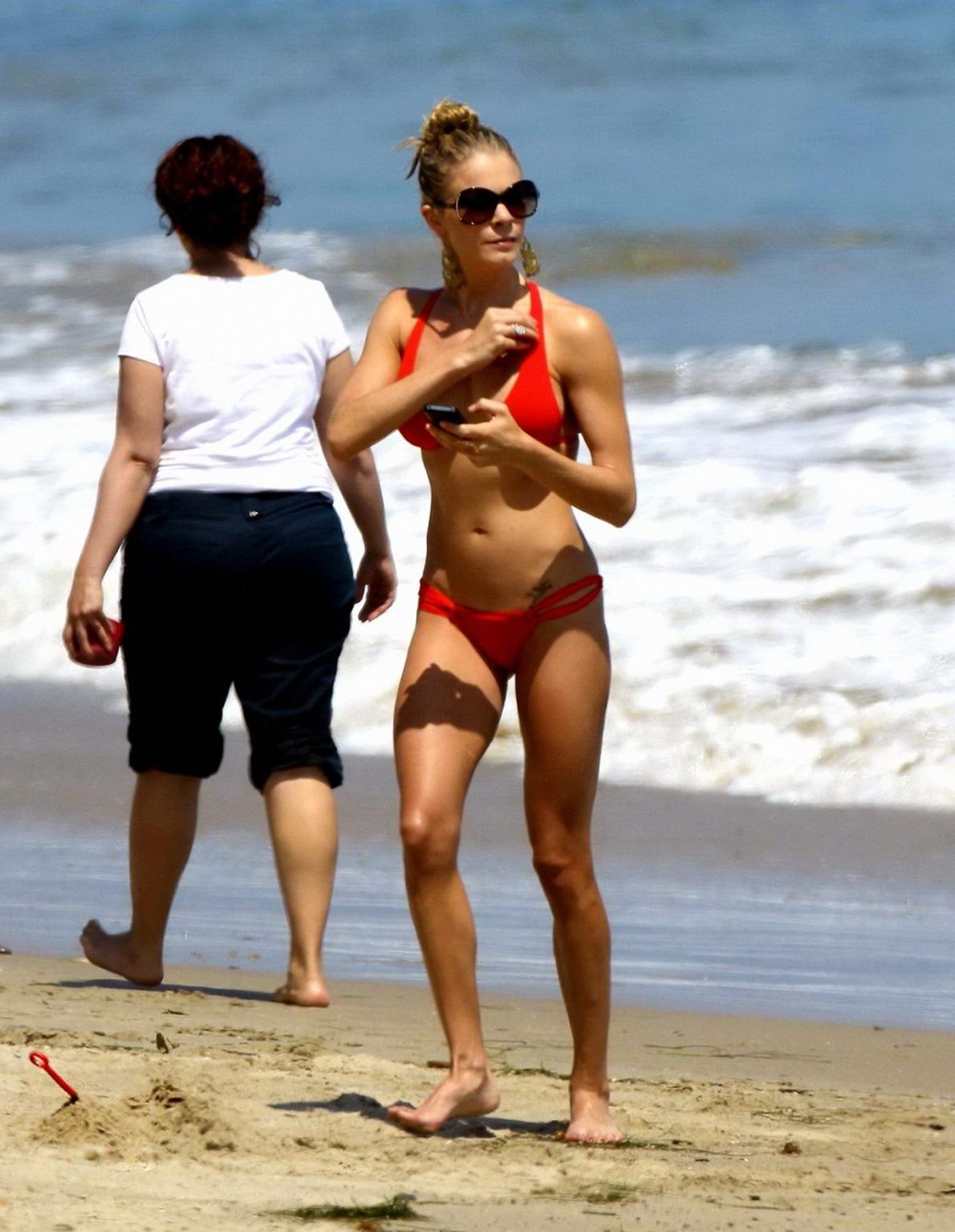 16P LeAnn Rimes wearing skimpy red bikini on Malibu Beach