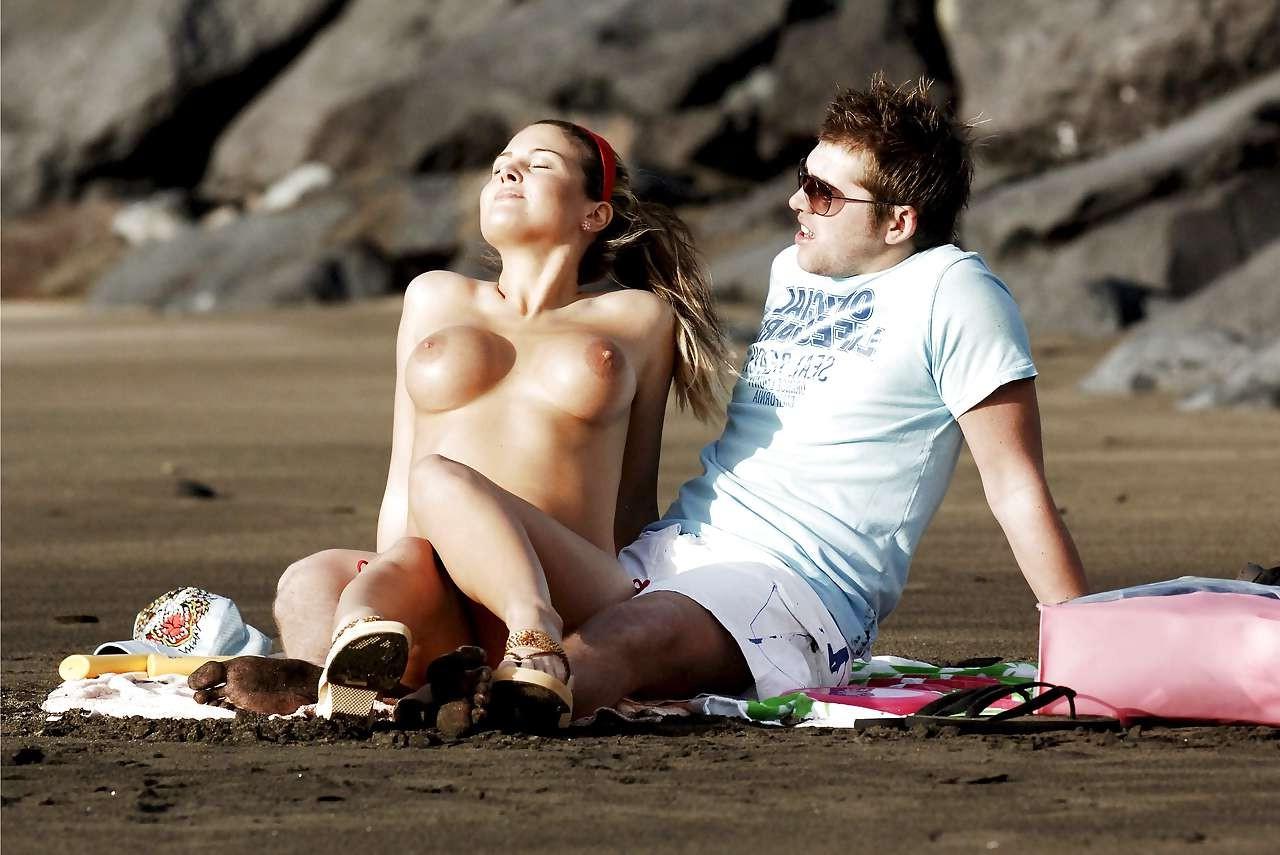 16P Michelle Bass showing her nice big boobs on beach with boyfriend