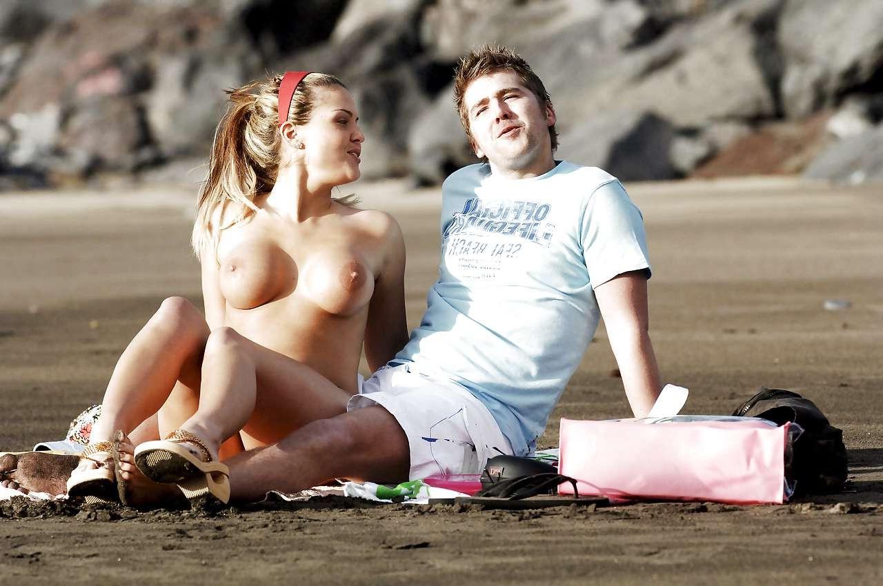 16P Michelle Bass showing her nice big boobs on beach with boyfriend