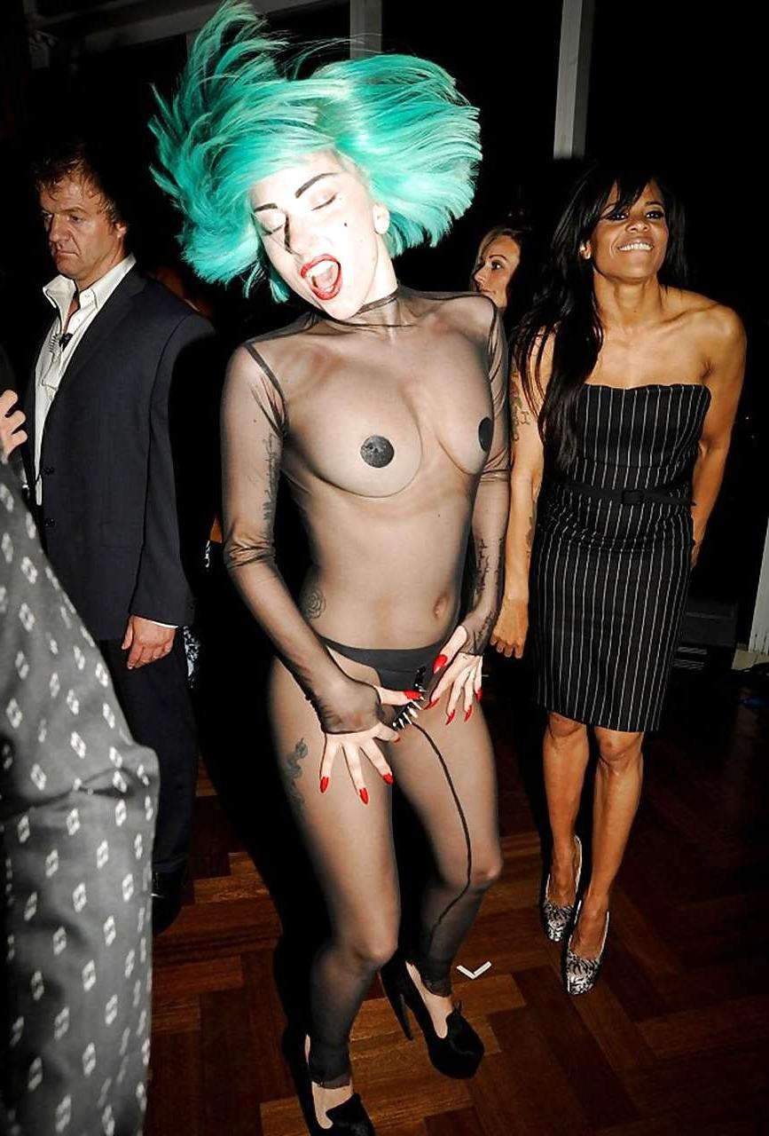 16P Lady Gaga gets her see thru top falling off and showing her great tits paparazzi