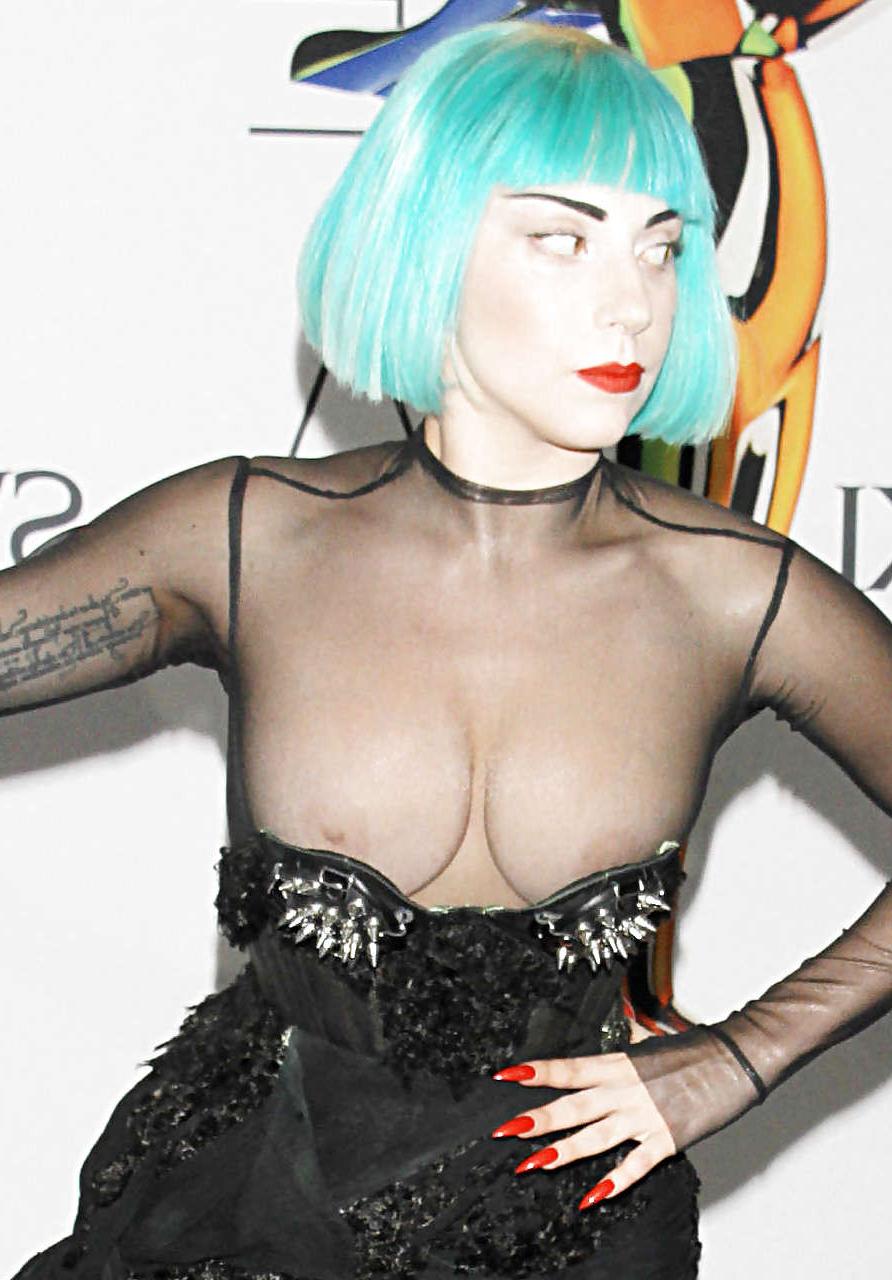 16P Lady Gaga gets her see thru top falling off and showing her great tits paparazzi