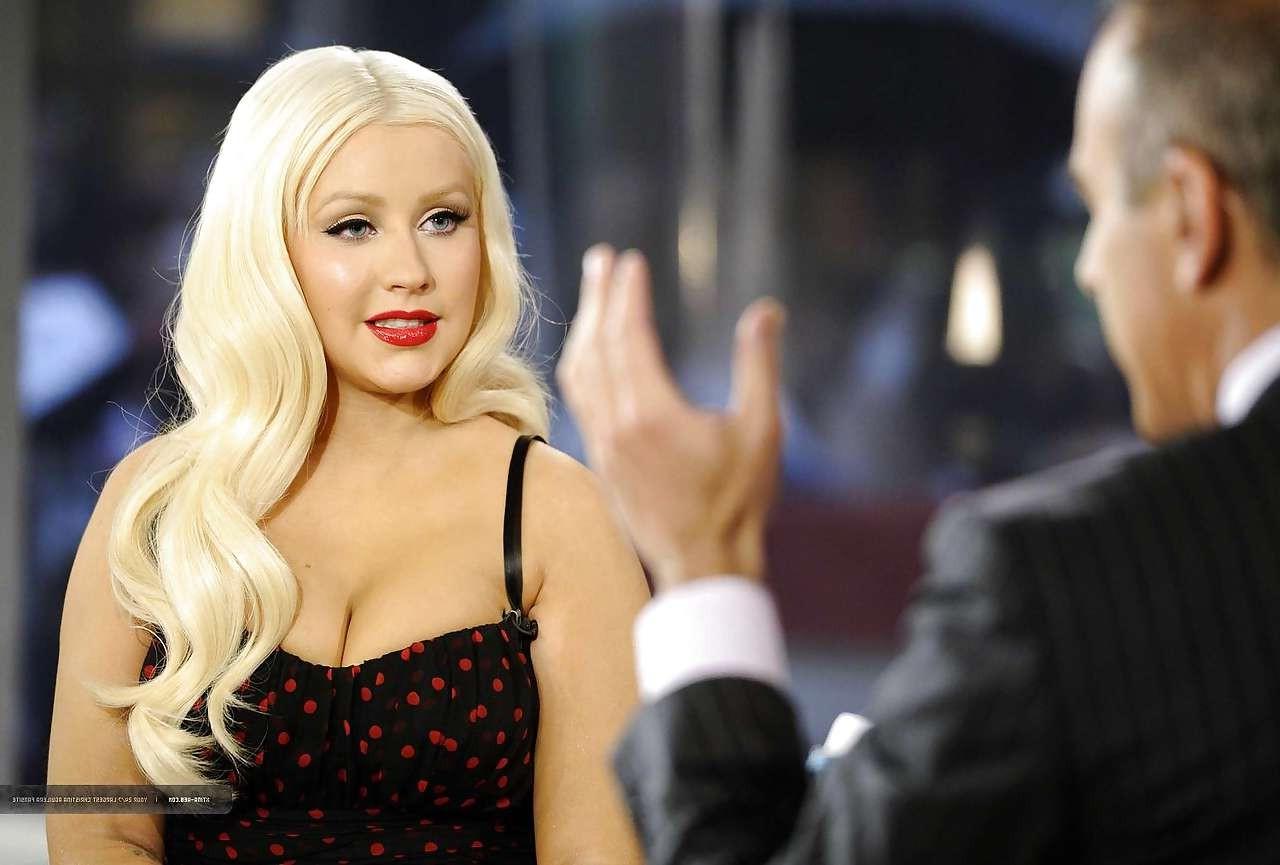 16P Christina Aguilera show big cleavage and boobs in see thru dress
