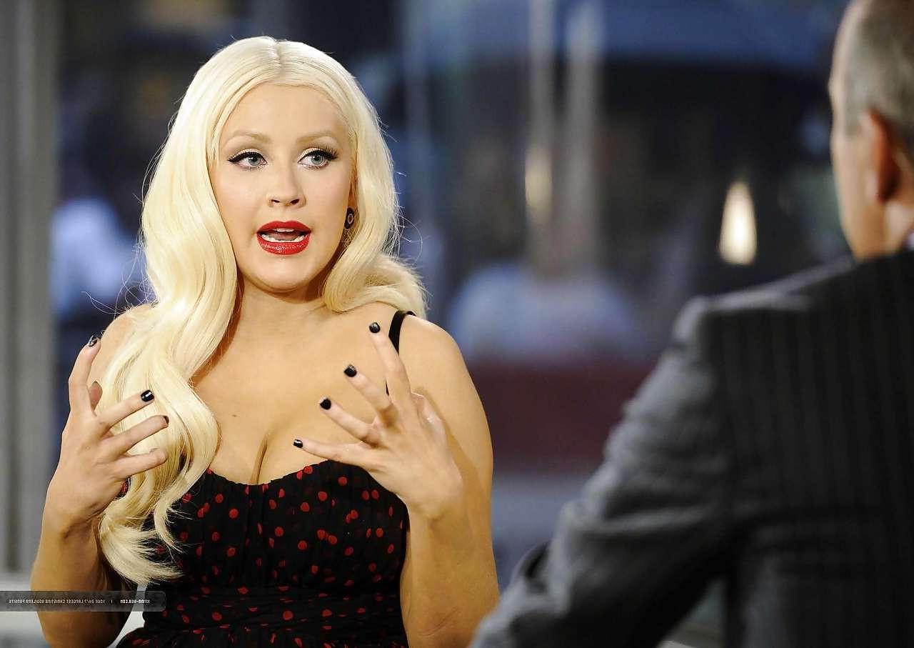 16P Christina Aguilera show big cleavage and boobs in see thru dress