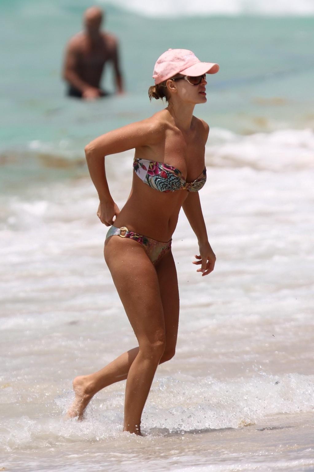 16P Joanna Krupa busty wearing strapless bikini on the beach Miami Beach