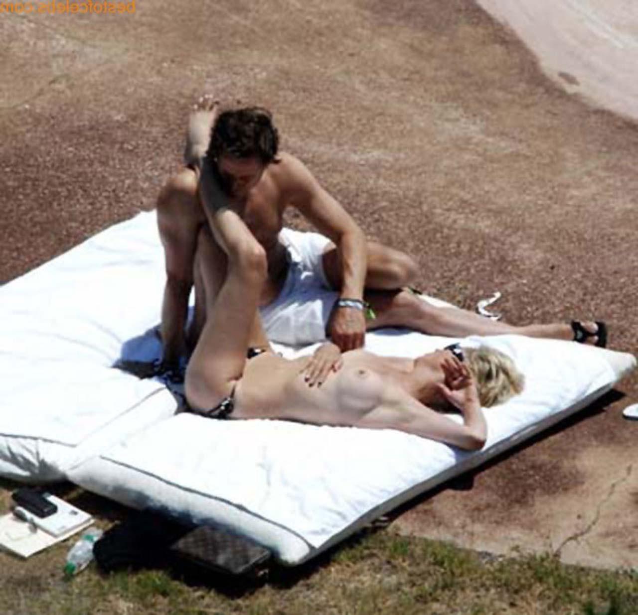 16P Sharon Stone enjoying in topless on beach and exposing sexy ass in bikini