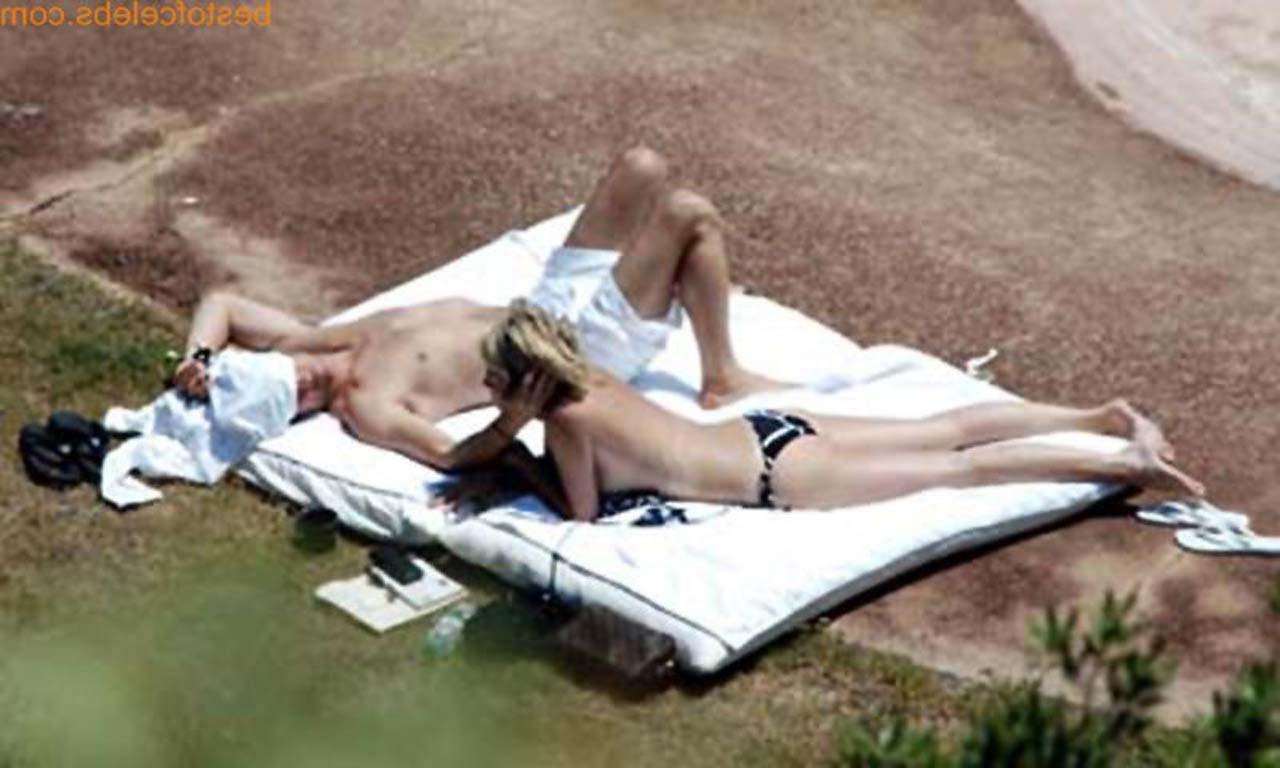 16P Sharon Stone enjoying in topless on beach and exposing sexy ass in bikini