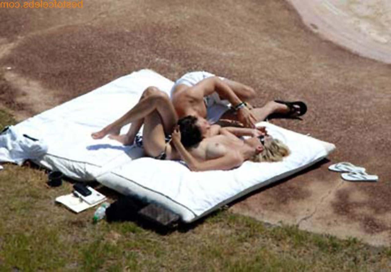 16P Sharon Stone enjoying in topless on beach and exposing sexy ass in bikini