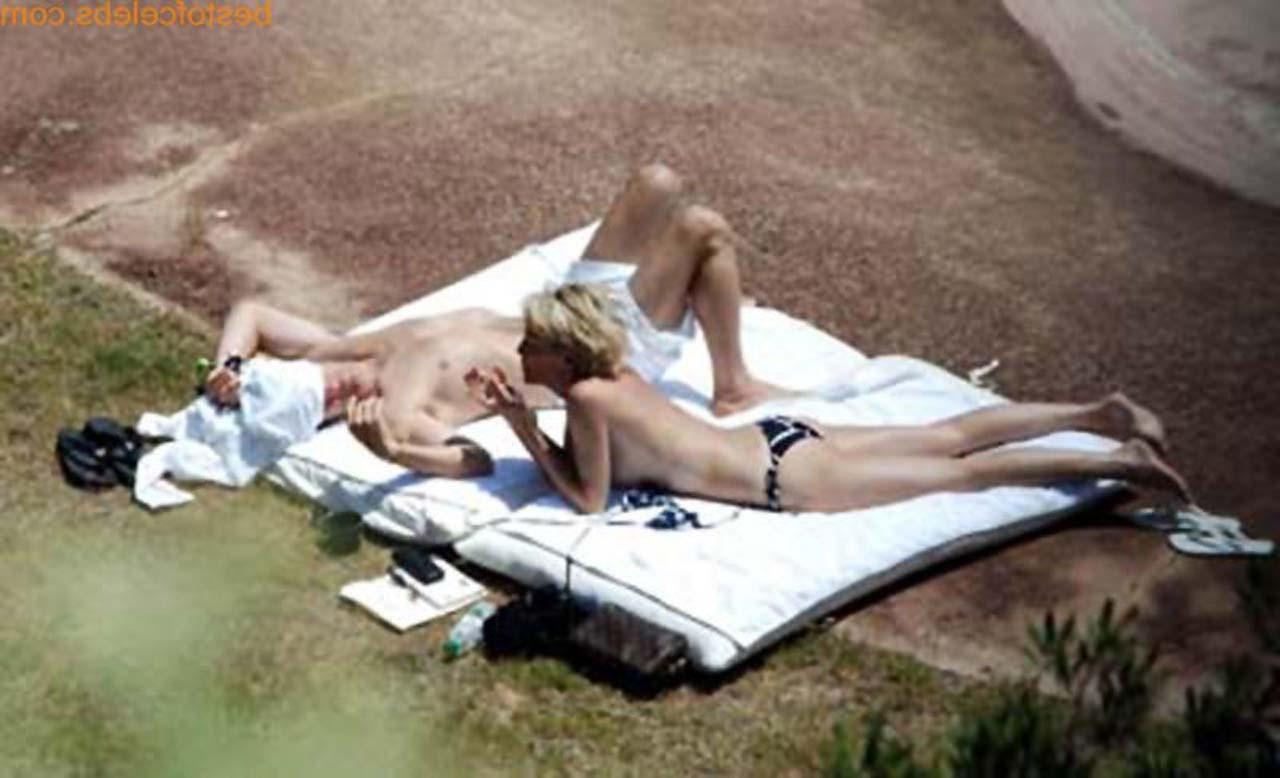 16P Sharon Stone enjoying in topless on beach and exposing sexy ass in bikini