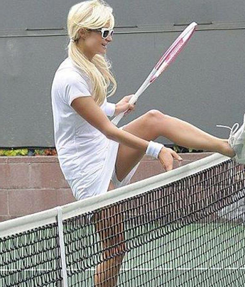 16P Paris Hilton upskirt while playing tennis
