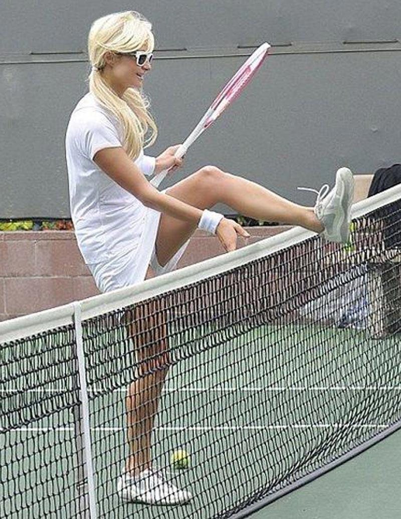 16P Paris Hilton upskirt while playing tennis