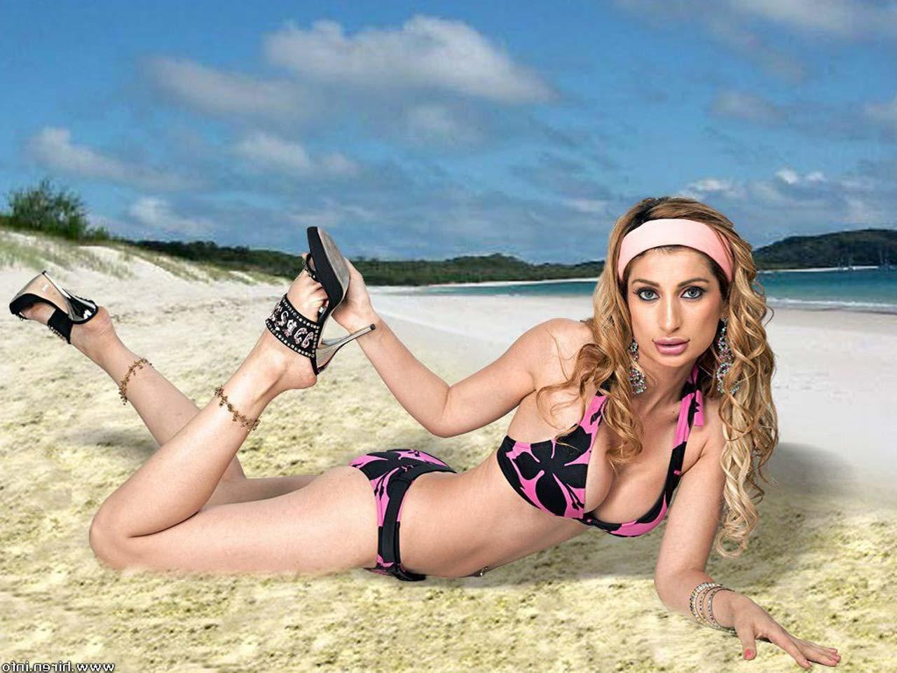 16P Negar Khan exposing her nice big boobs on beach paparazzi pictures and posing se