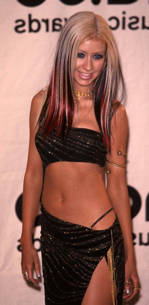 10P Christina Aguilera exposing her tits in see thru top paparazzi shoots
