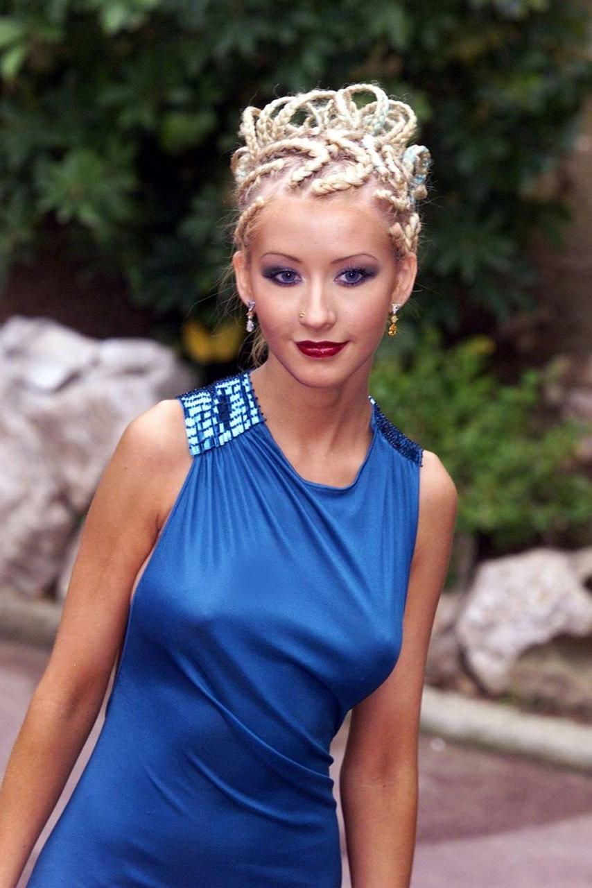 10P Christina Aguilera exposing her tits in see thru top paparazzi shoots