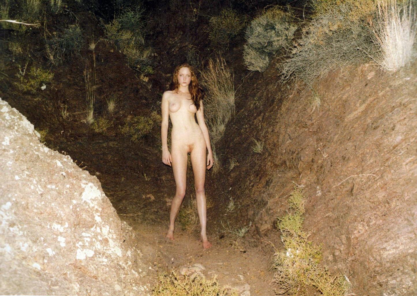 16P Lily Cole fully nude showing her hairy pussy for the Paradise Magazine back in 2