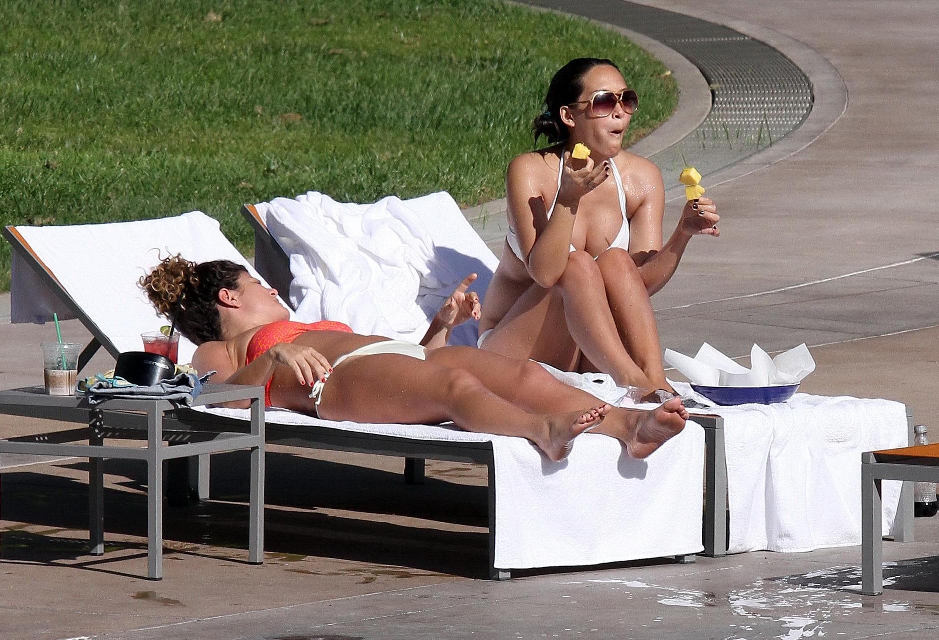 16P Myleene Klass sunbathing topless poolside in Los Angeles