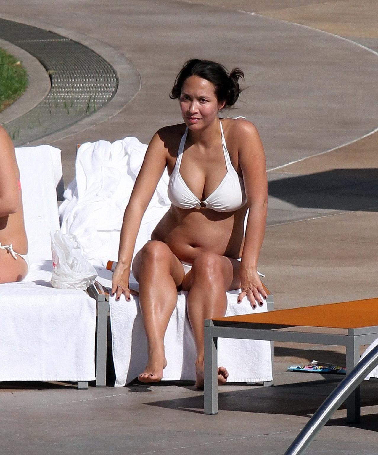 16P Myleene Klass sunbathing topless poolside in Los Angeles