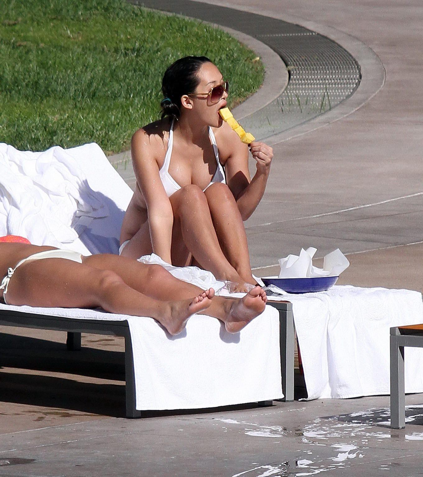 16P Myleene Klass sunbathing topless poolside in Los Angeles
