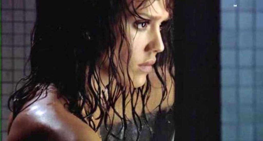 16P Jessica Alba posing nude and showing sexy ass under the shower