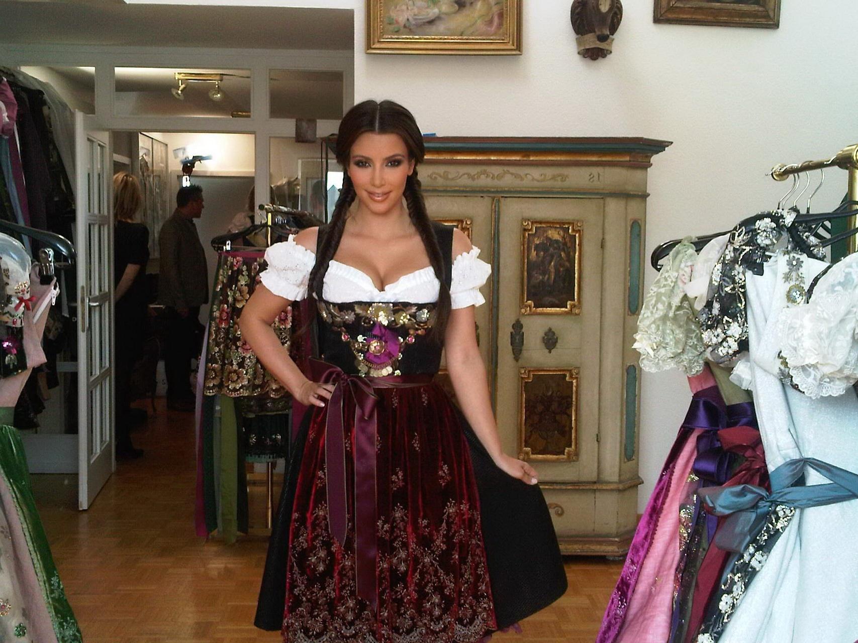 15P Kim Kardashian busty in German folkware at the Oktoberfest in Munich