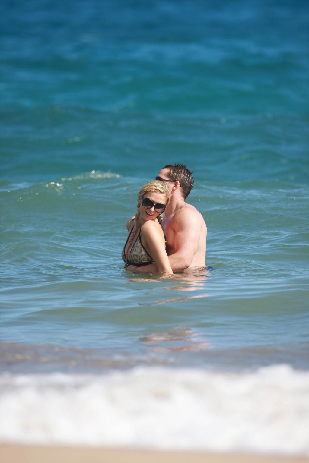 15P Paris Hilton wearing sexy leopard print swimsuit in Hawaii