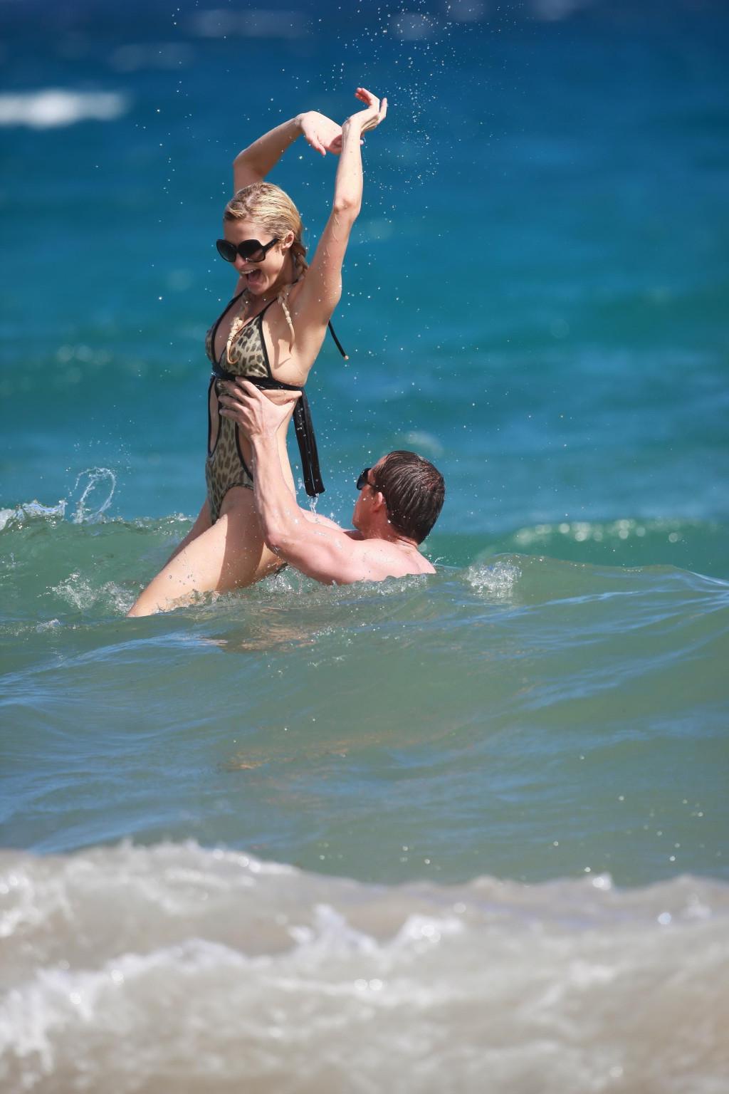 15P Paris Hilton wearing sexy leopard print swimsuit in Hawaii