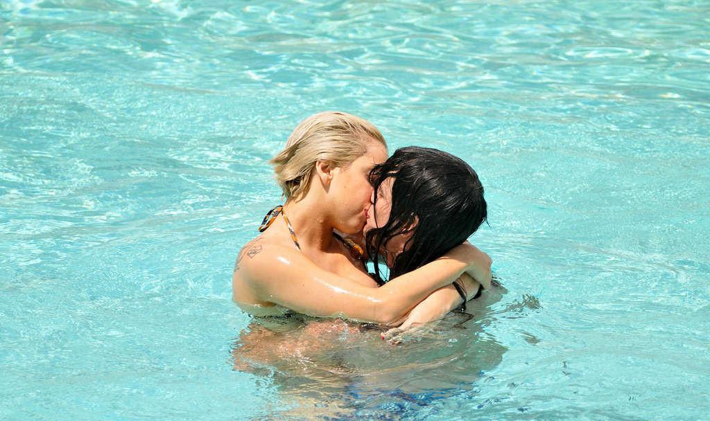 16P Lady Gaga exposing her sexy body and hot ass in bikini on pool