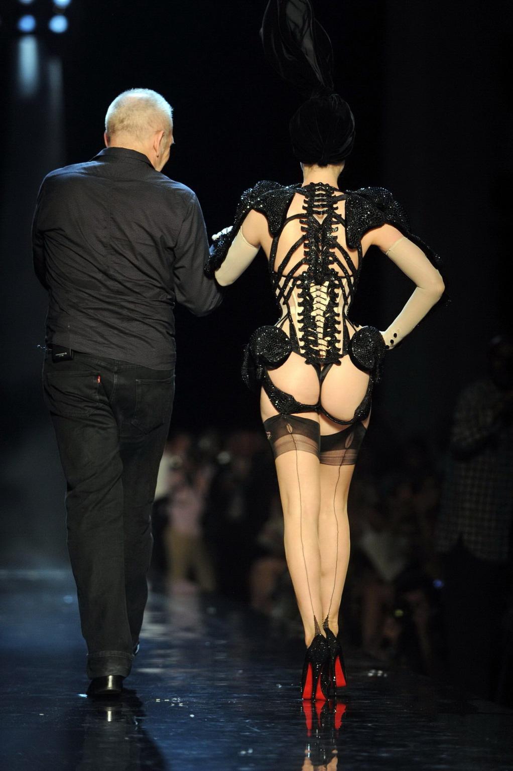 15P Dita Von Teese in skimpy werid outfit at Jean-Paul Gaultier show