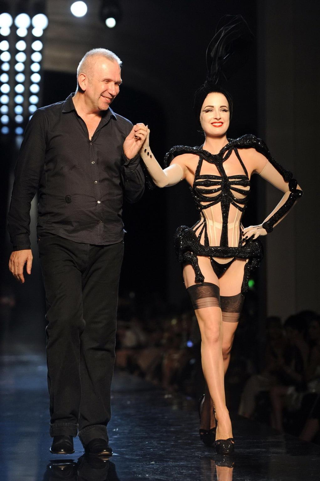 15P Dita Von Teese in skimpy werid outfit at Jean-Paul Gaultier show