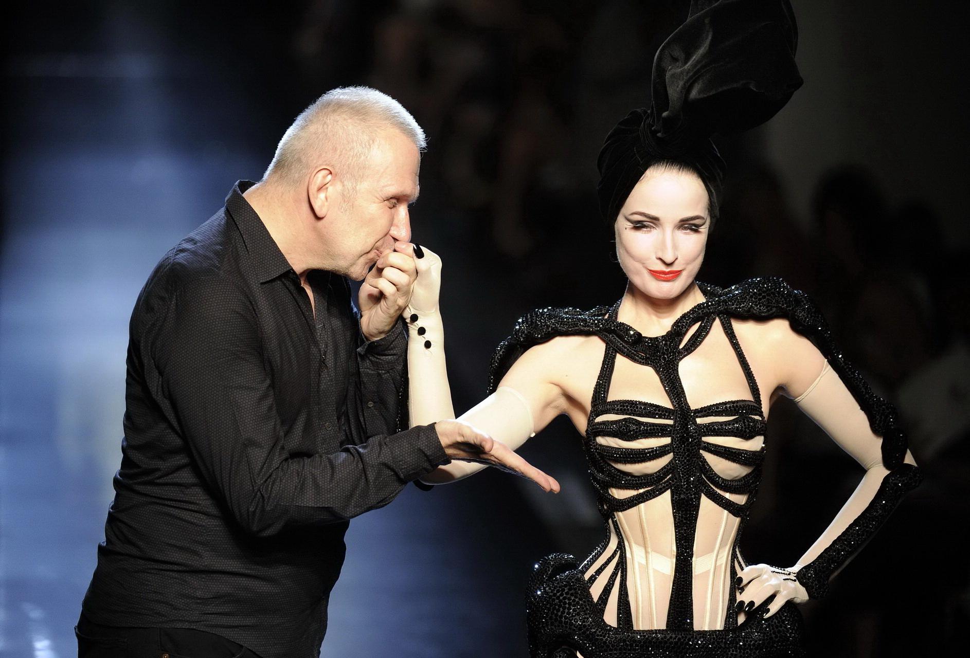 15P Dita Von Teese in skimpy werid outfit at Jean-Paul Gaultier show