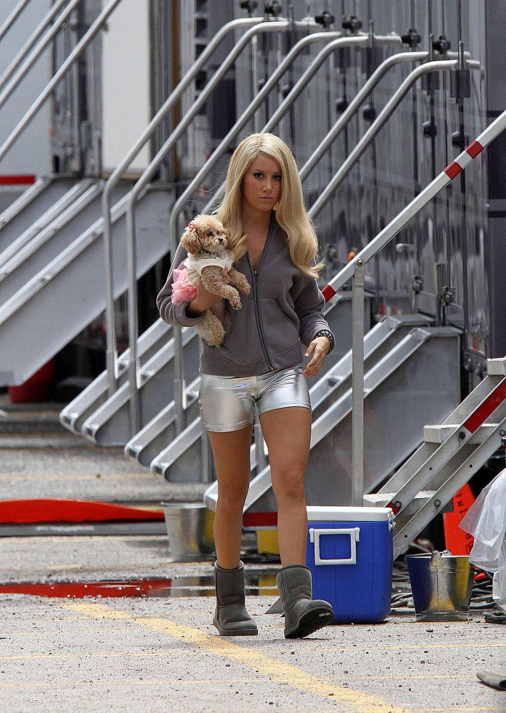 16P Ashley Tisdale exposing fucking sexy body and hot ass in silver shorts