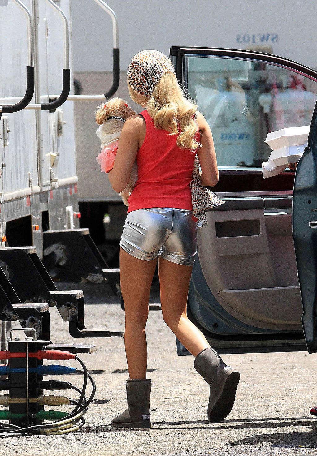 16P Ashley Tisdale exposing fucking sexy body and hot ass in silver shorts