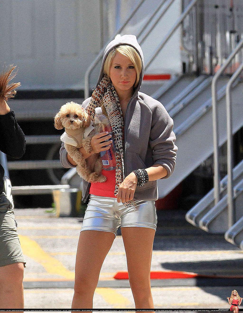 16P Ashley Tisdale exposing fucking sexy body and hot ass in silver shorts