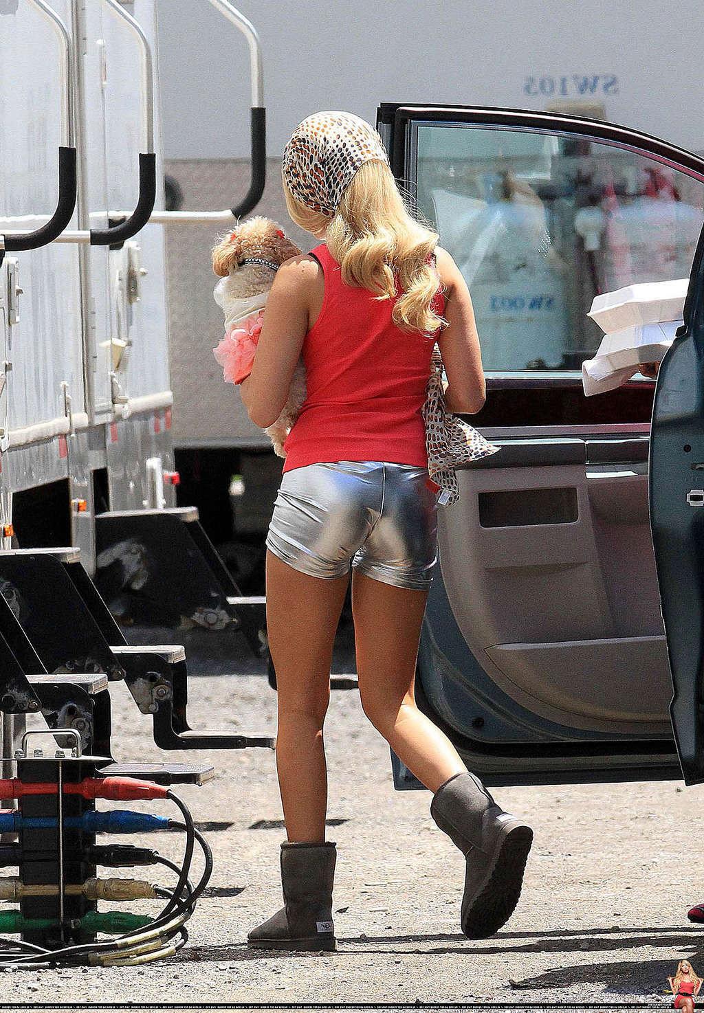 16P Ashley Tisdale exposing fucking sexy body and hot ass in silver shorts