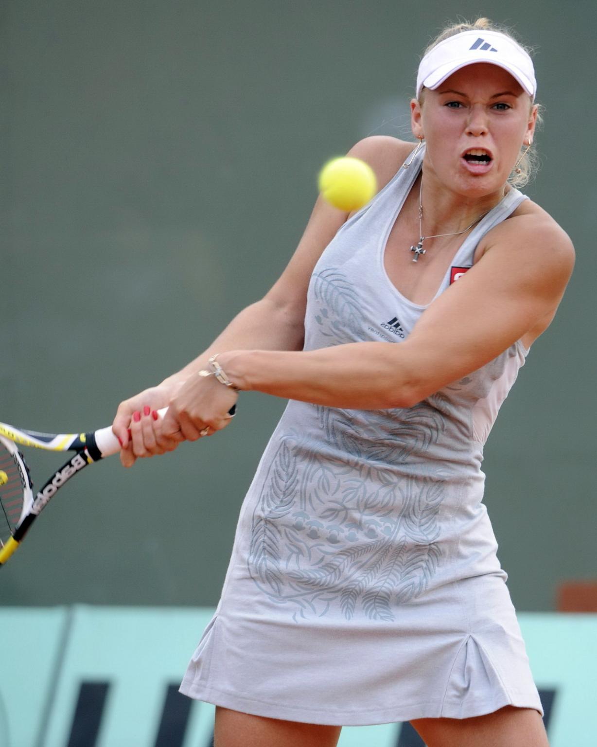 16P Caroline Wozniacki hot  sweaty showing panties at the French Open