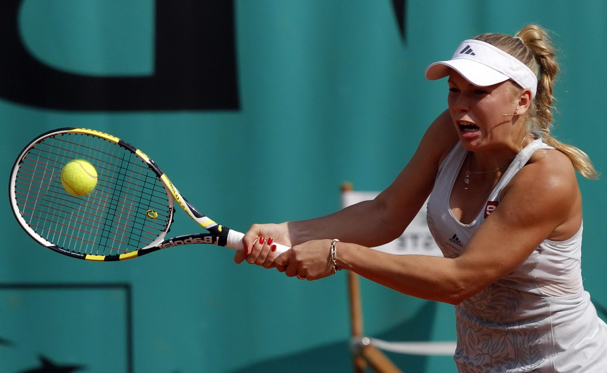 16P Caroline Wozniacki hot  sweaty showing panties at the French Open