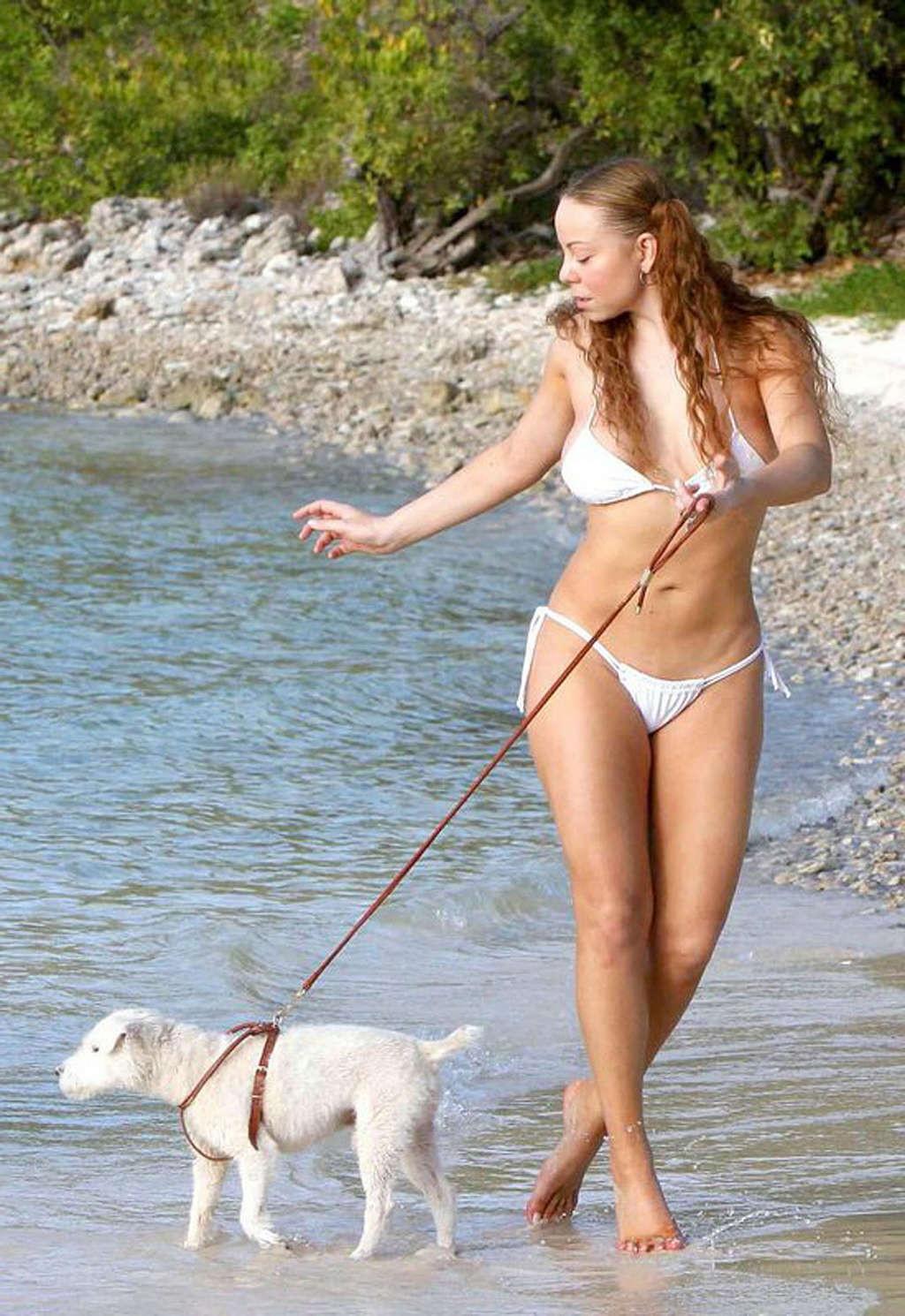 16P Mariah Carey exposing her sexy body and hot ass in bikini on beach