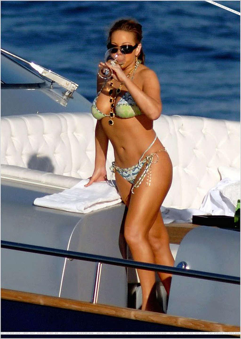 16P Mariah Carey exposing her sexy body and hot ass in bikini on yacht