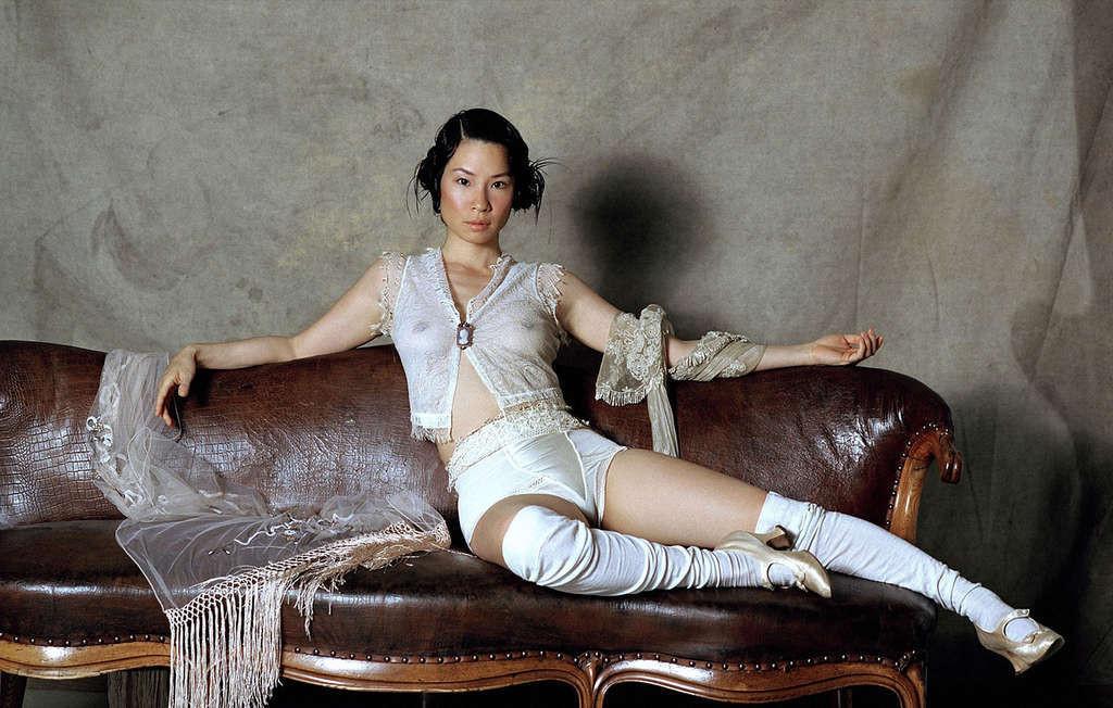 16P Lucy Liu exposing her nice small tits in see thru top