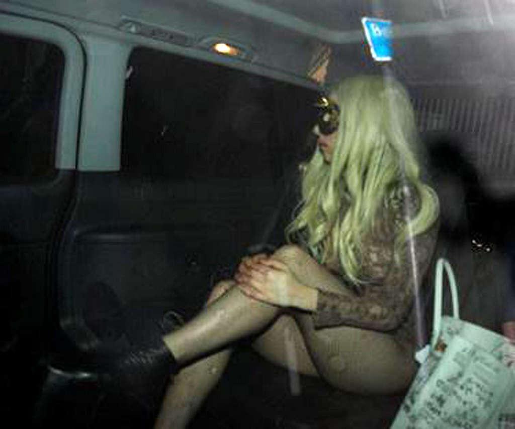 16P Lady Gaga show pussy in see thru panties and in stockings