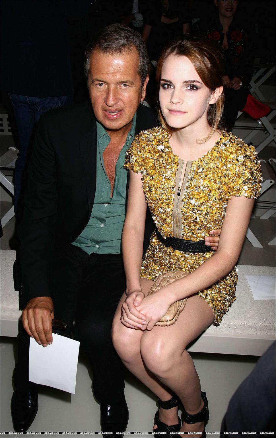 16P Emma Watson posing and showing sexy body in gold dress