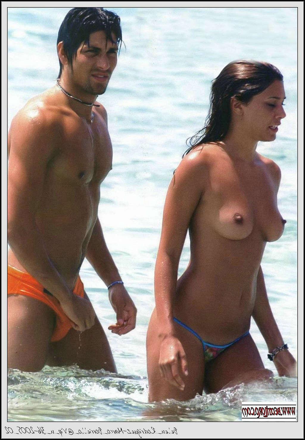 16P Belen Rodriguez enjoying with her boyfriend on beach in topless