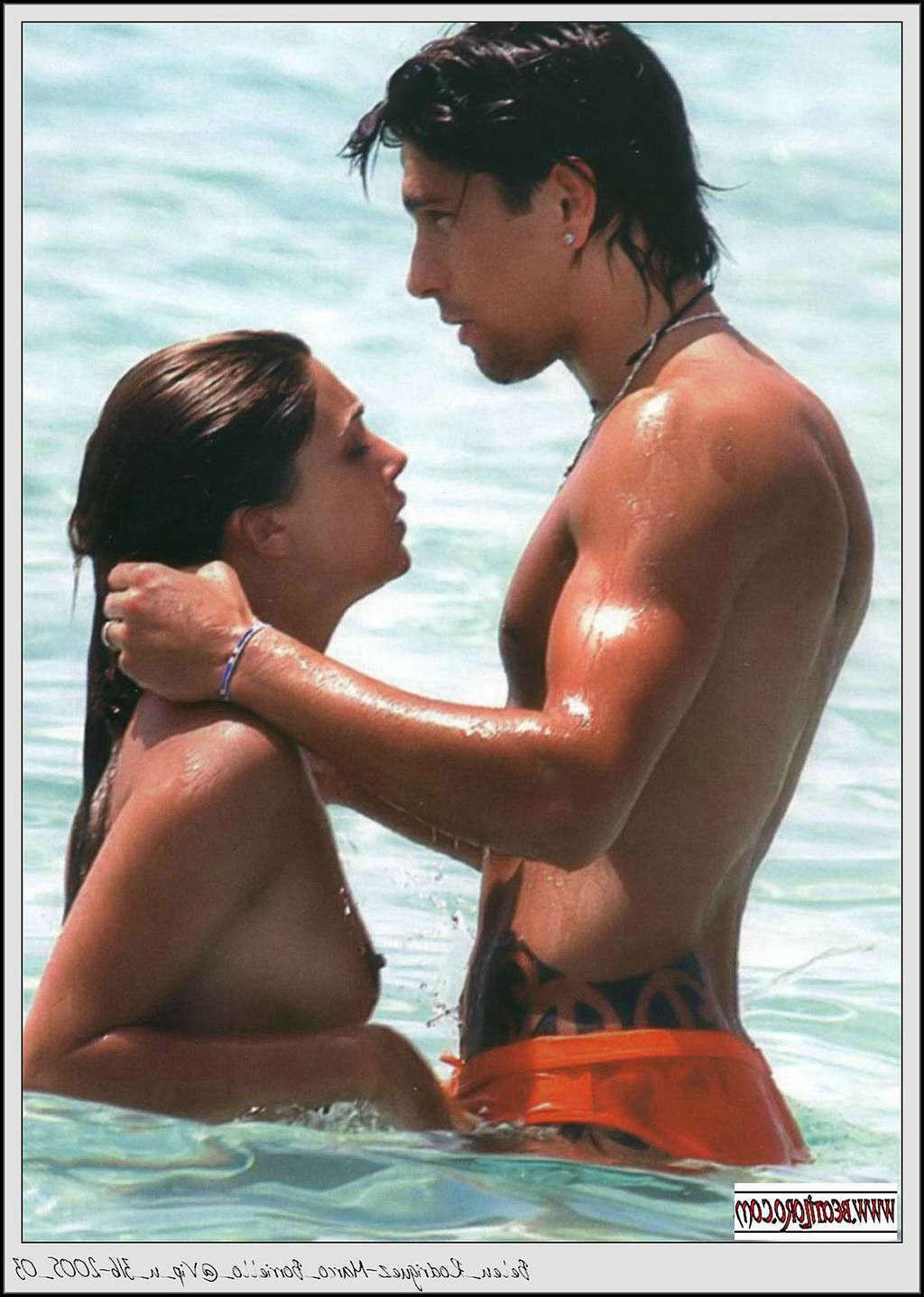 16P Belen Rodriguez enjoying with her boyfriend on beach in topless