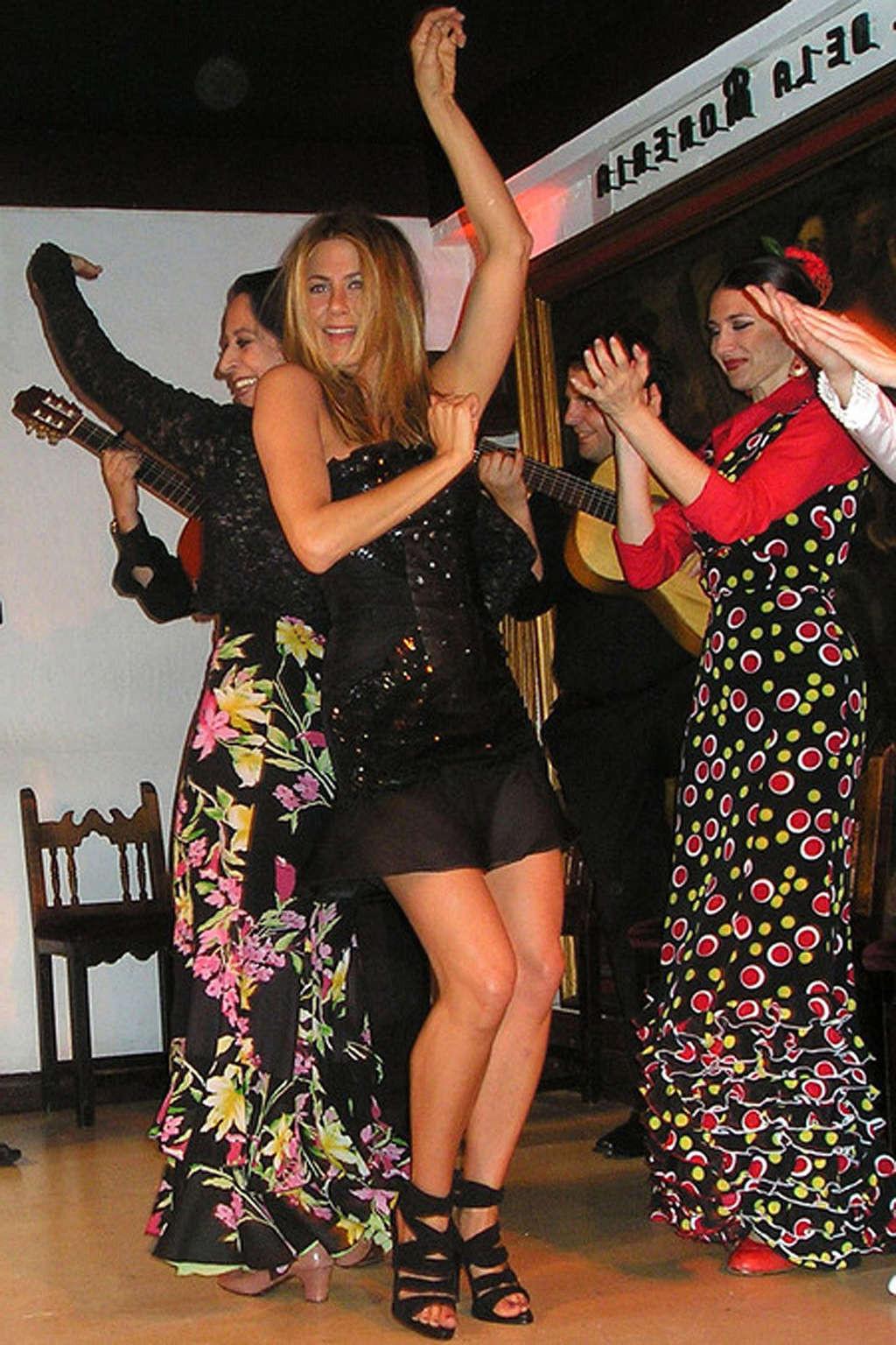 16P Jennifer Aniston danceing in sexy and hot see thru dress