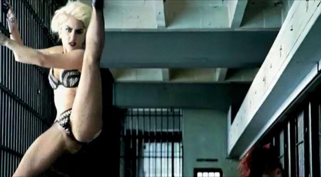 10P Lady Gaga showing her nice ass in thong in women prison in new video spot