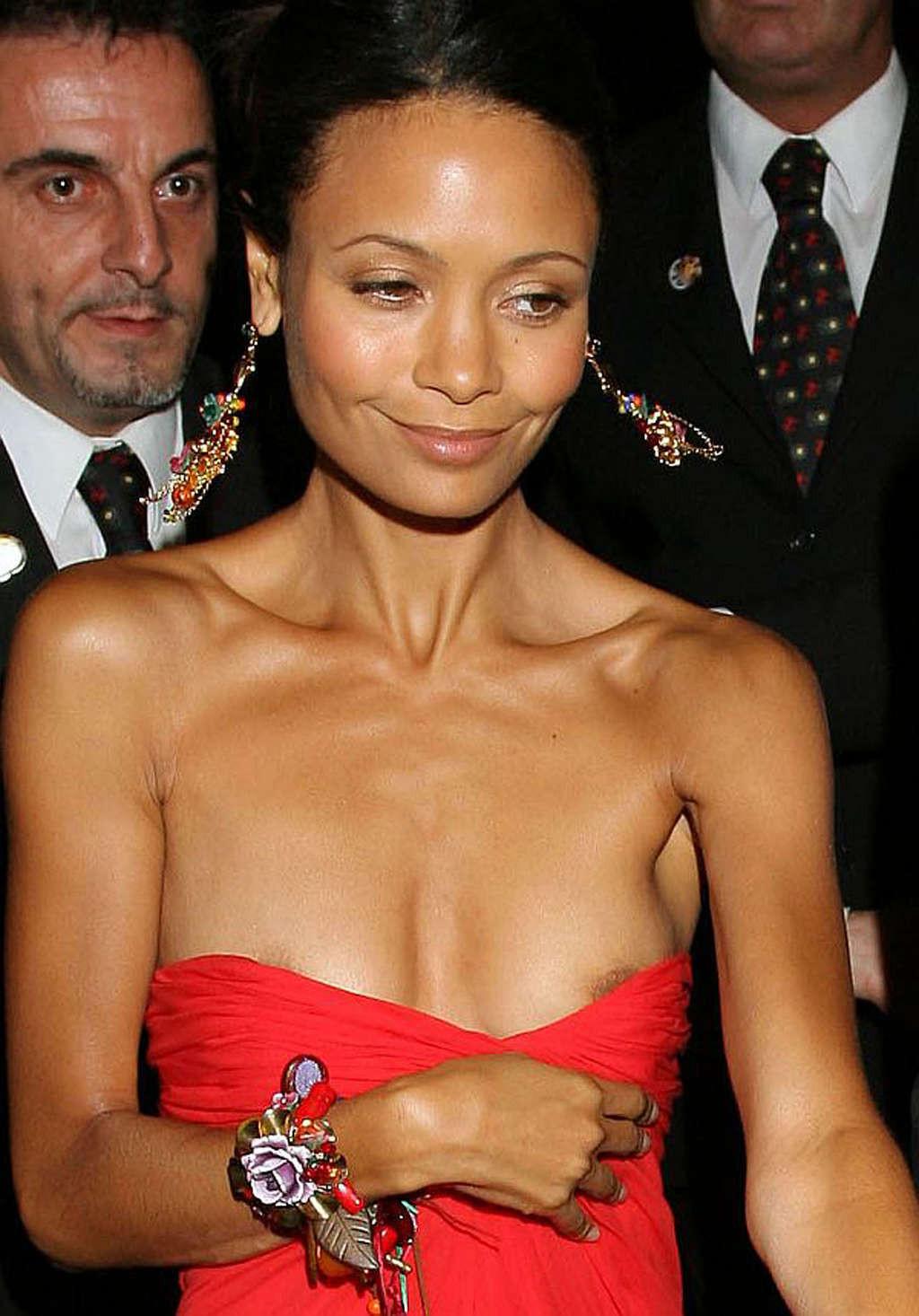 16P Thandie Newton showing her tits and thong slip paparazzi shoots