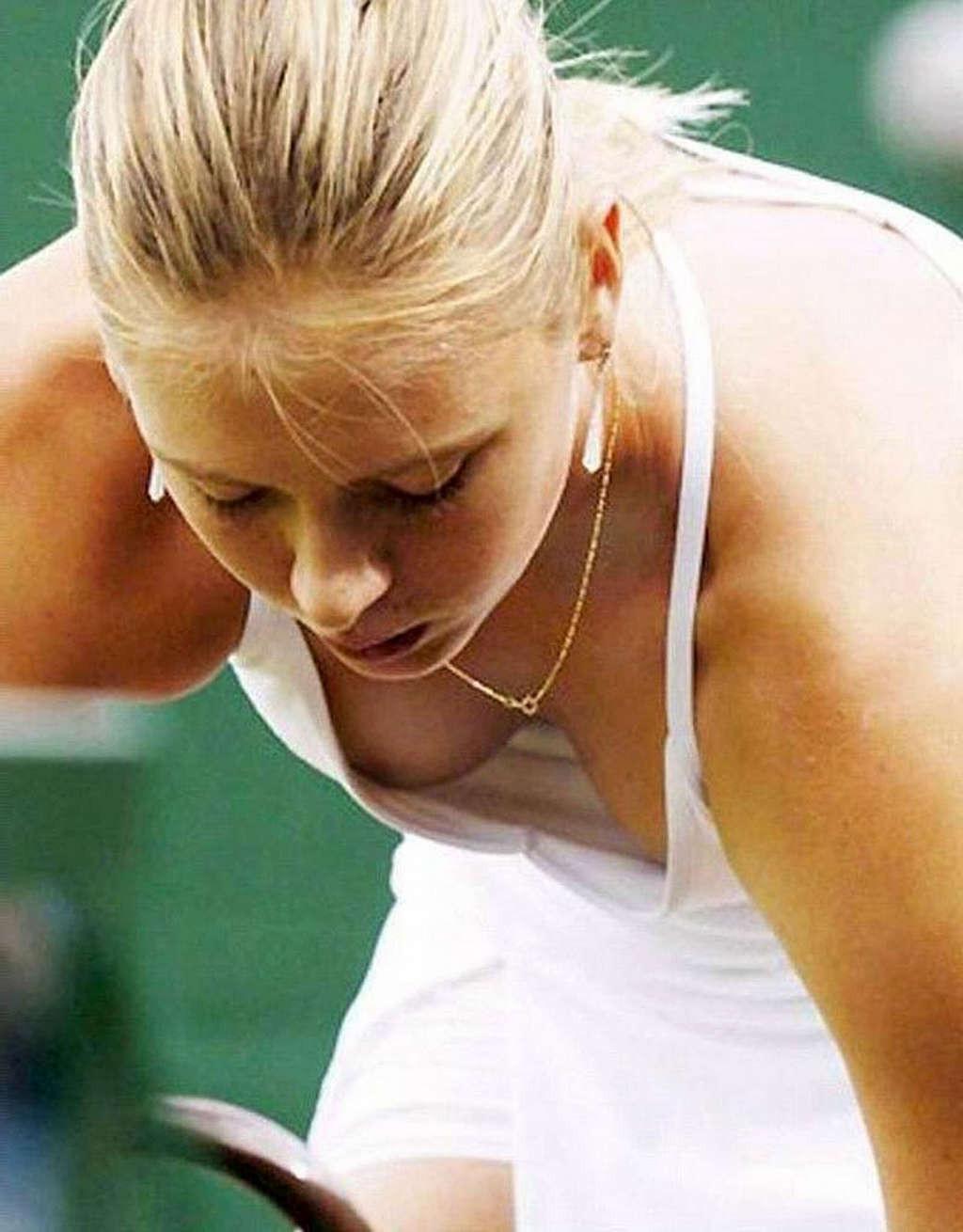 16P Maria Sharapova nipple slips and downblouse on court paparazzi pictures