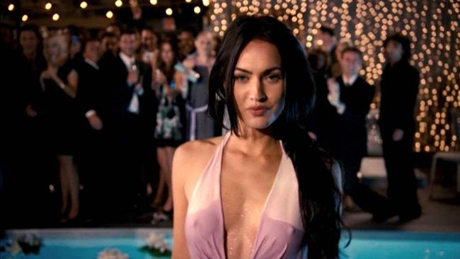15P Megan Fox hard pokies thru sexy pink dress